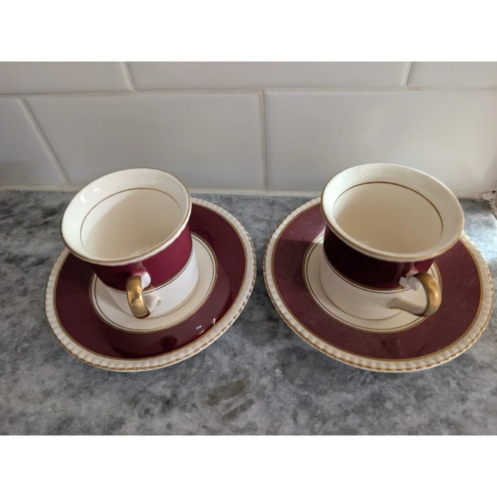Fondeville Ambassador Ware England Floral Demitasse Cups & Saucers Set Of 2‎